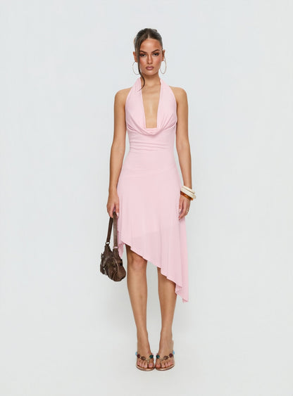 Yesina Halter Jersey Midi Dress Pink