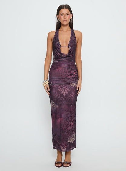 Manaia Cowl Halter Neck Maxi Dress Multi