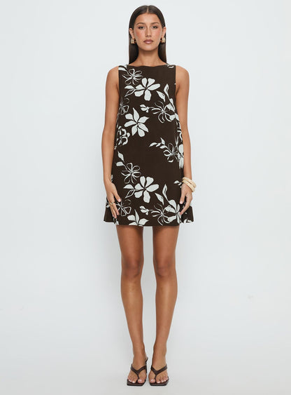 We Could Go Mini Dress Brown Floral