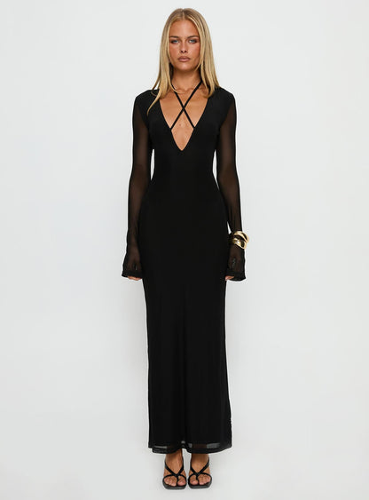 Ariadna Cut Out Long Sleeve Maxi Dress Black
