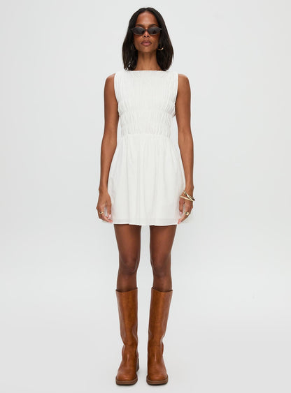 Melona Shirred Mini Dress White