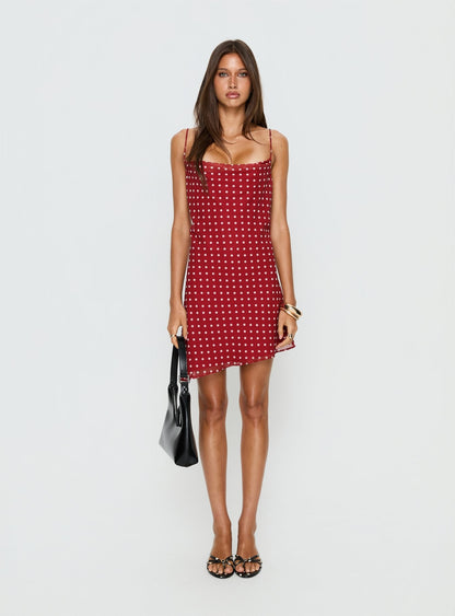 Elisabetta Mini Dress Burgundy Polka Dot