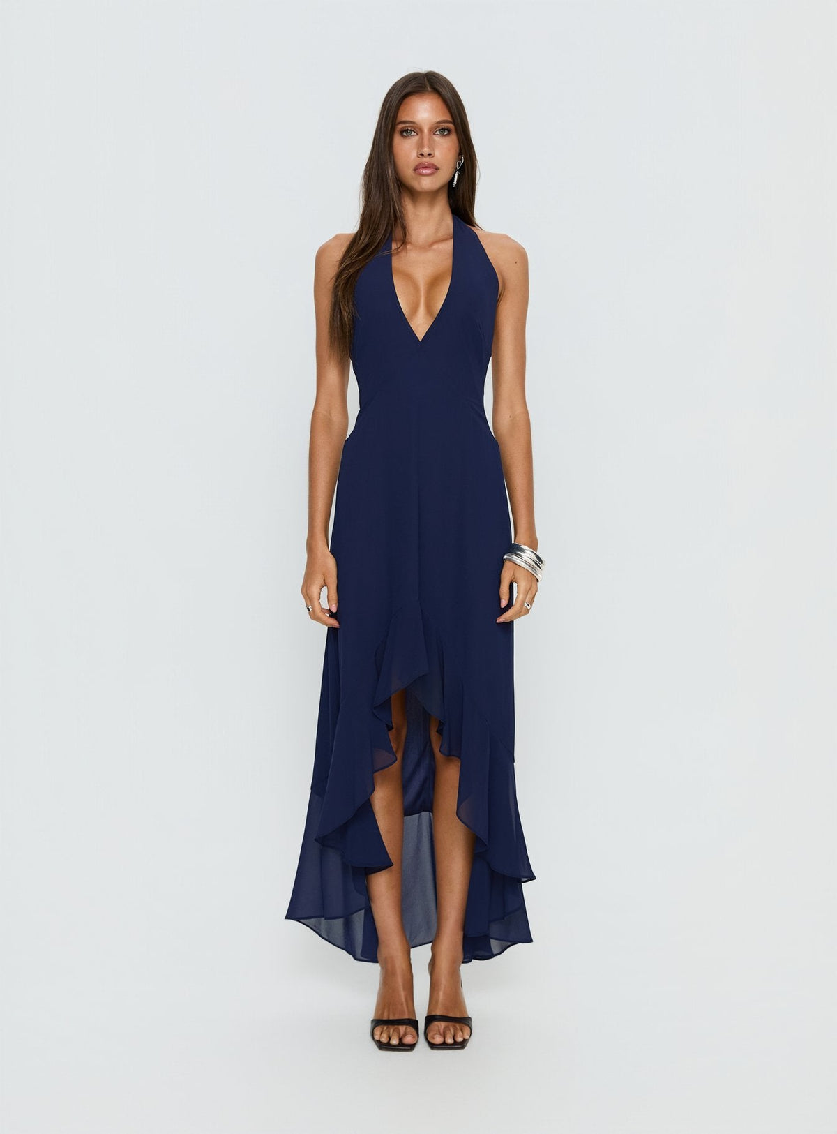 Agata Halter Frill Maxi Dress Navy