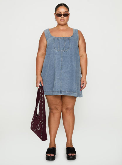 State Of Mind Mini Dress Blue Denim Curve