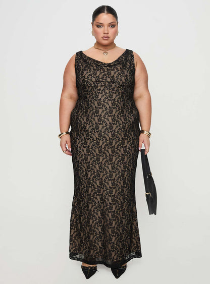 Romani Lace Maxi Dress Black Curve