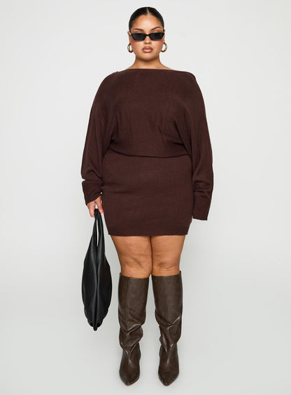 Bellamie Long Sleeve Mini Dress Chocolate Curve