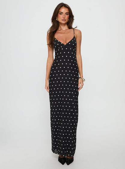 Glass Half Full Mesh Maxi Dress Black Polka