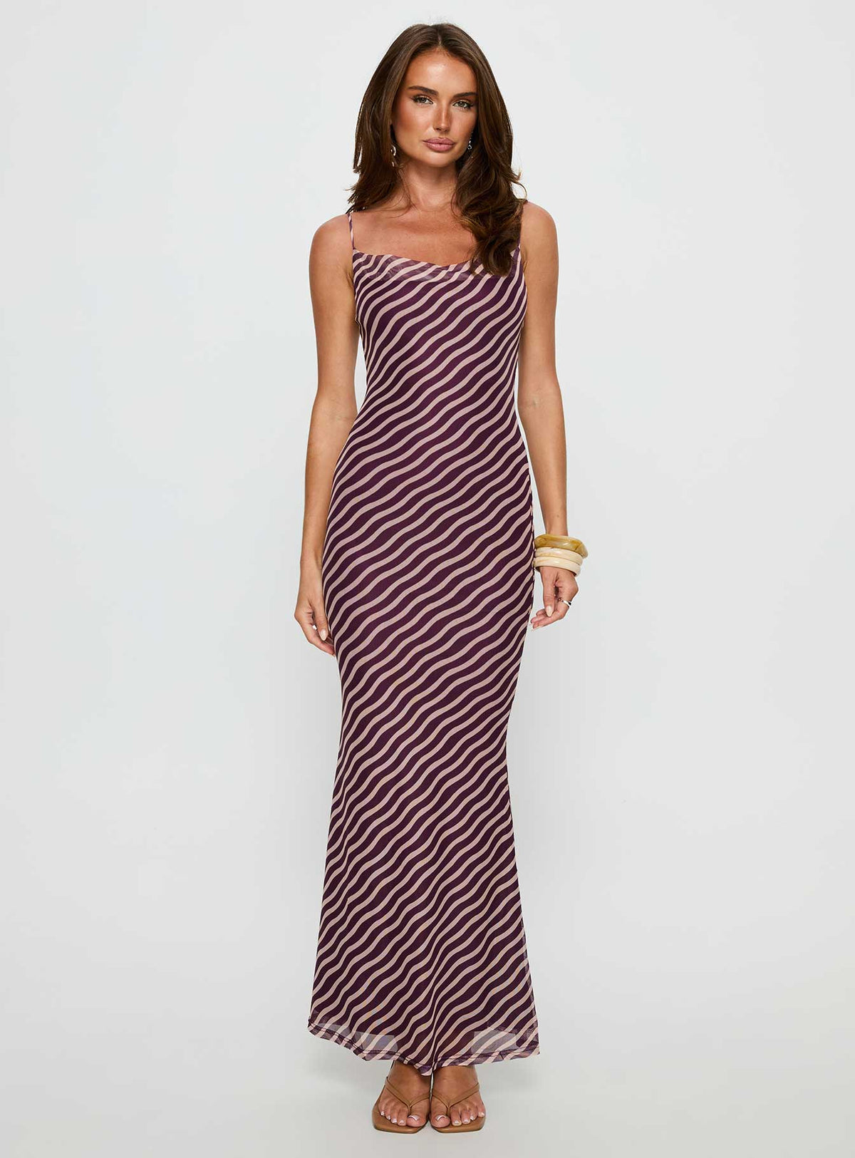 Aliah Cowl Neck Maxi Dress Plum Stripe