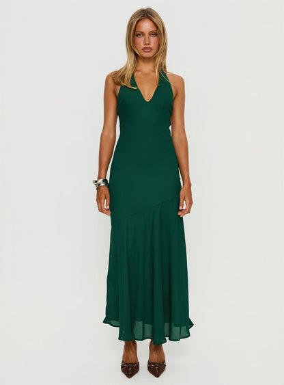 Luannie Halter Scarf Tie Maxi Dress Emerald