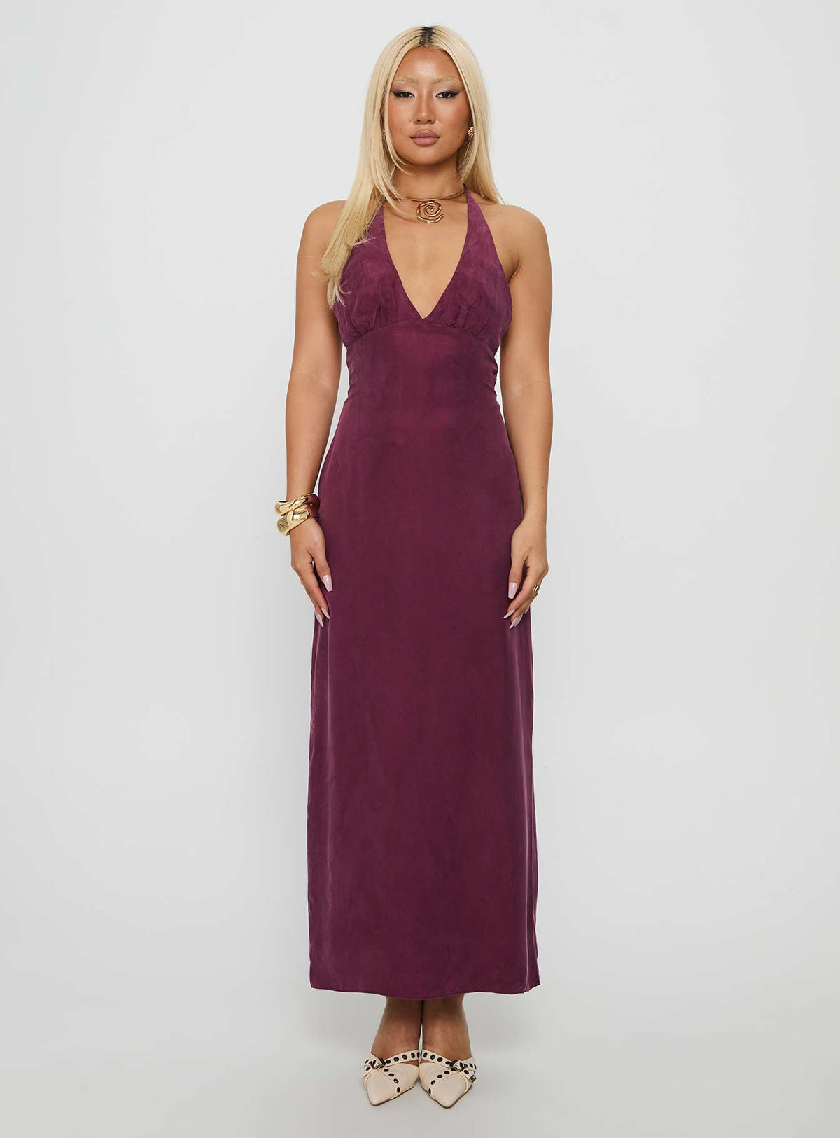True Companion Halter Maxi Dress Berry