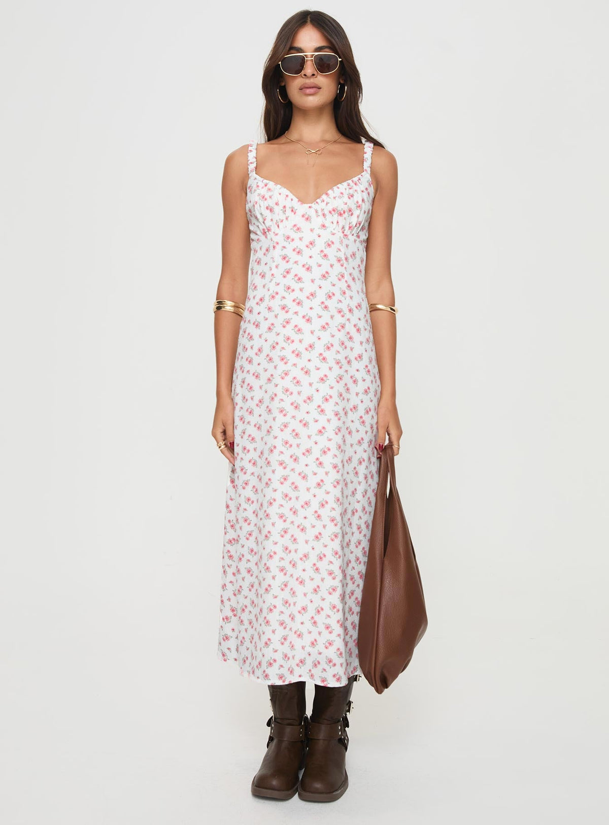 Georgia Midi Dress White / Pink Floral