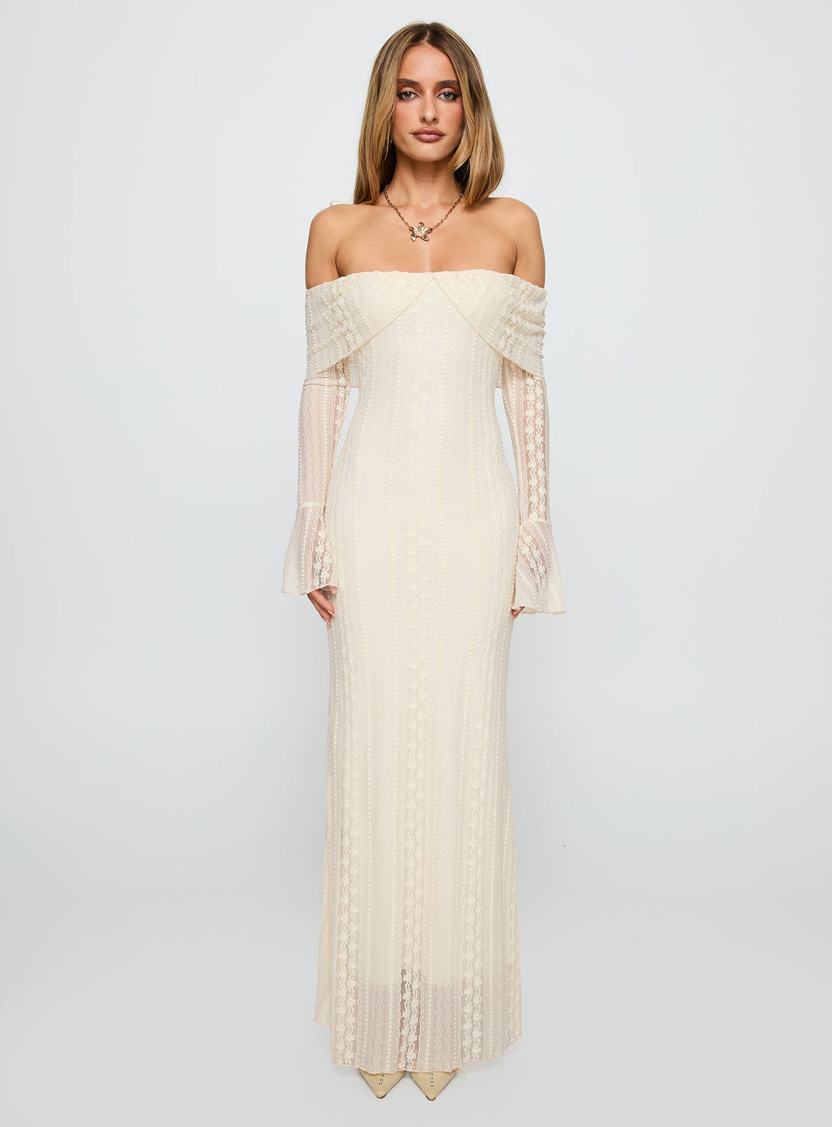 Perdita Long Sleeve Lace Maxi Dress Cream