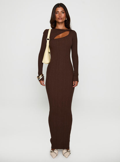 Gyselle Long Sleeve Maxi Dress Brown