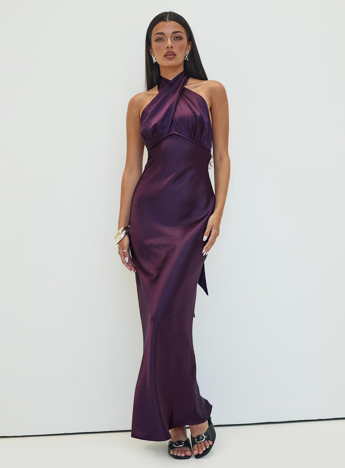 Rosaminta Halter Maxi Dress Plum Petite