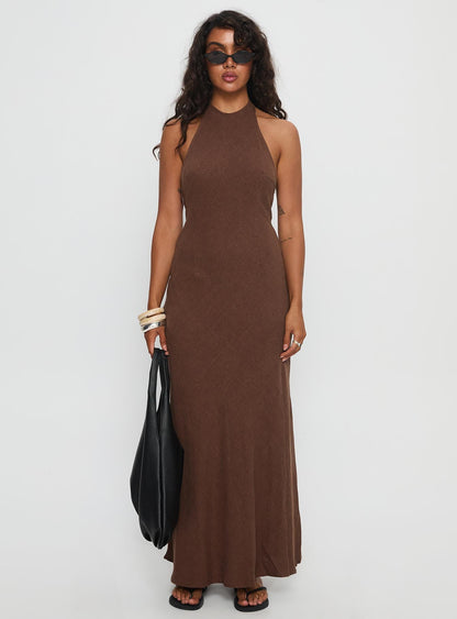 Annetta Halter Maxi Dress Chocolate