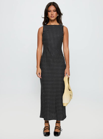 Voyager Linen Blend Midi Dress Black Polka