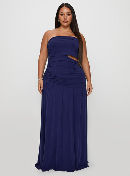 Grandeur Strapless Maxi Dress Navy Curve