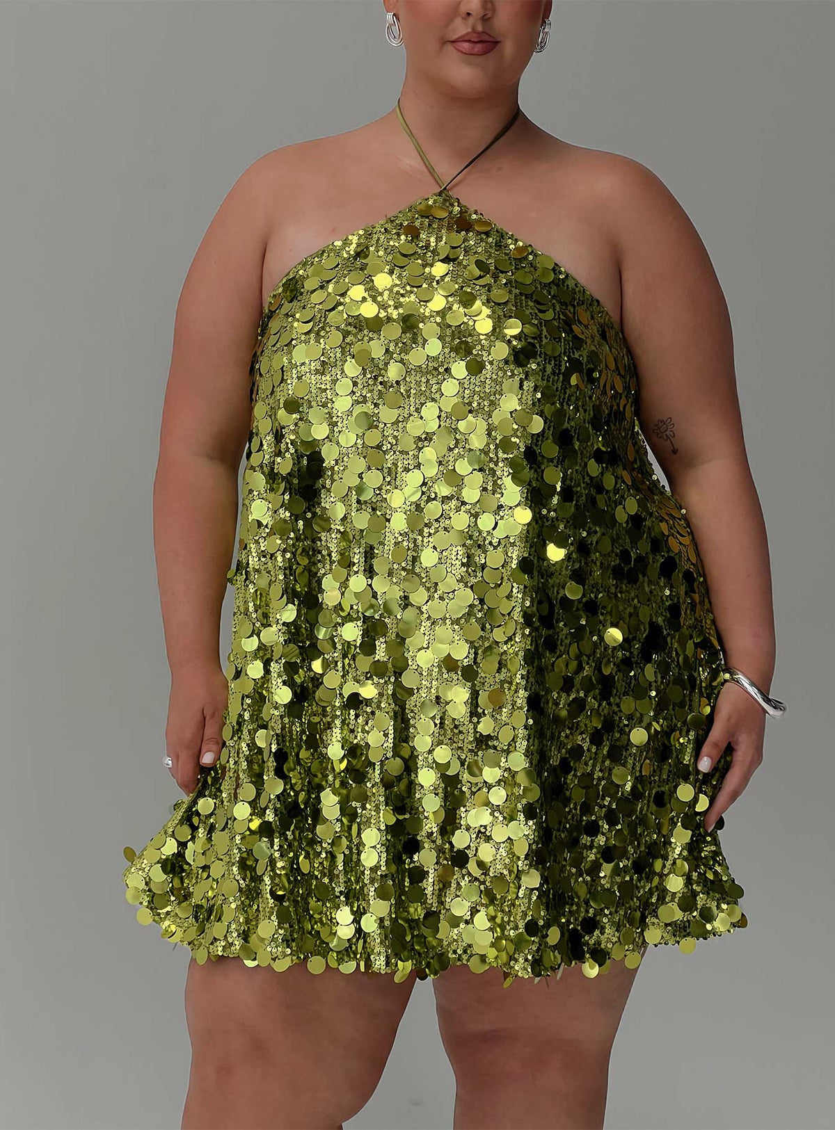 Fluorescents Halter Mini Dress Green Curve