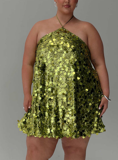 Fluorescents Halter Mini Dress Green Curve