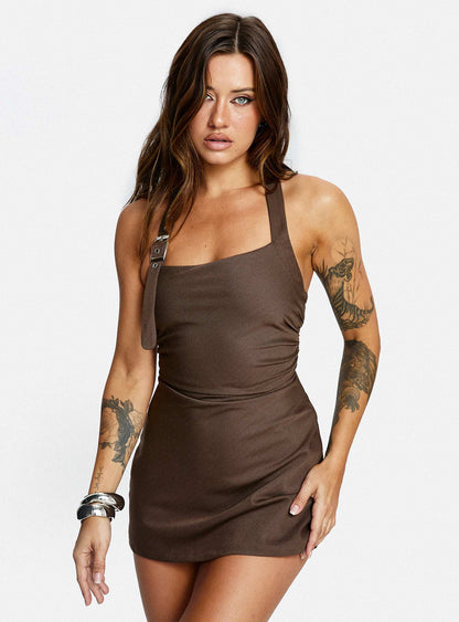 Deona Tailored Mini Dress Brown