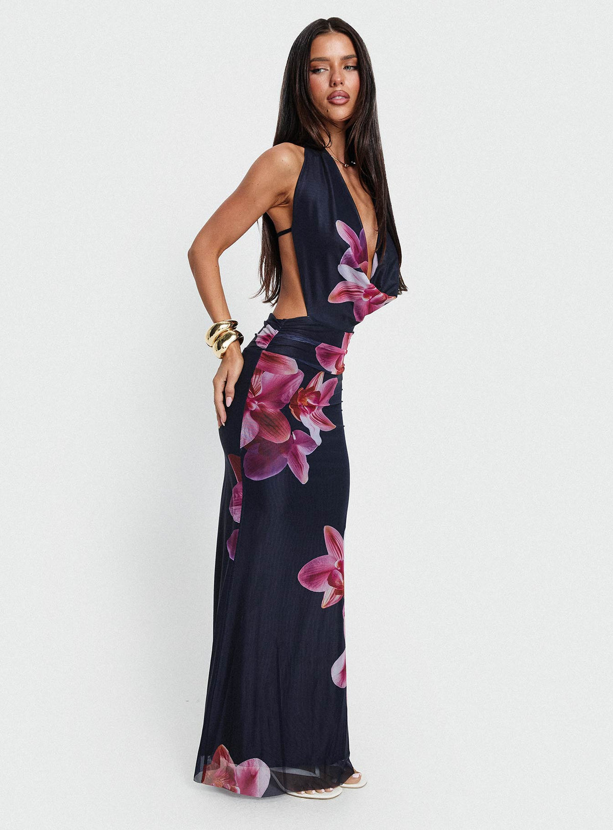 Tigress Halter Maxi Dress Navy Floral
