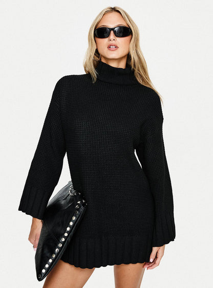Tarin Long Sleeve Knit Mini Dress Black