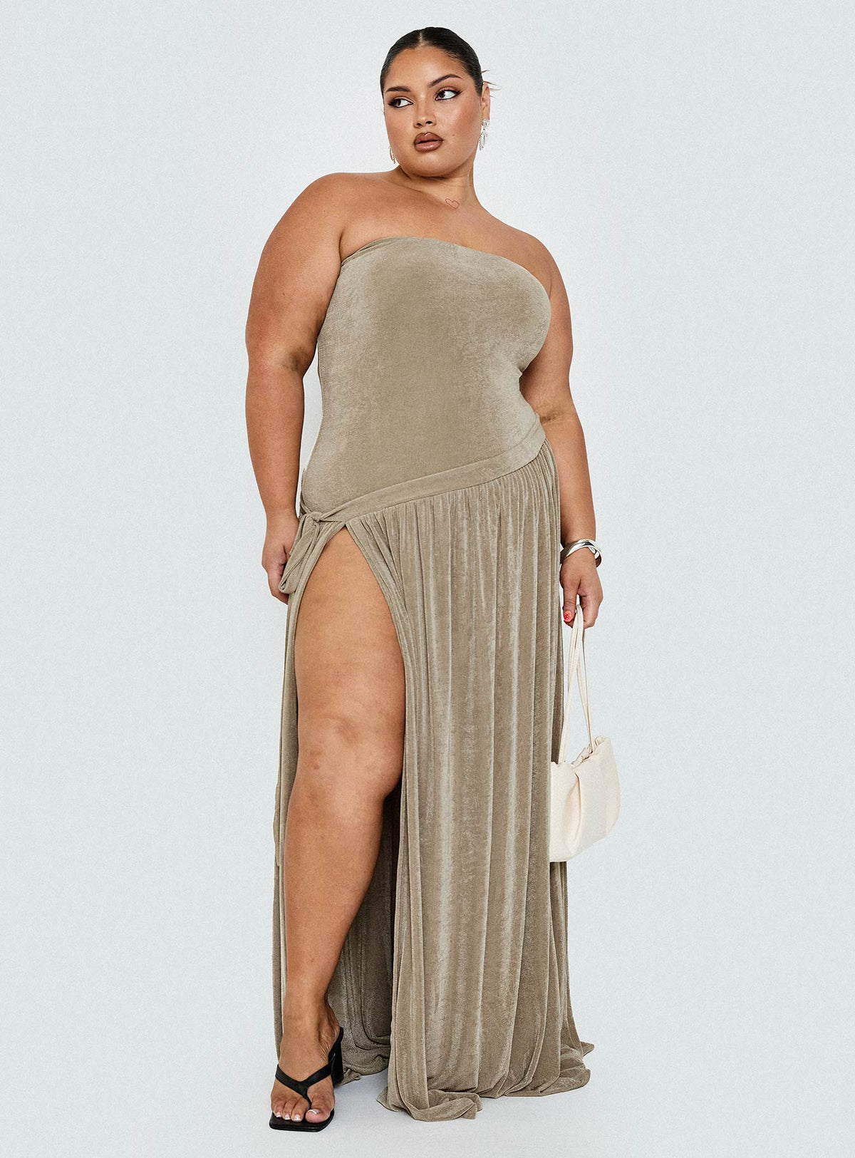 Inka Strapless Maxi Dress Taupe Curve