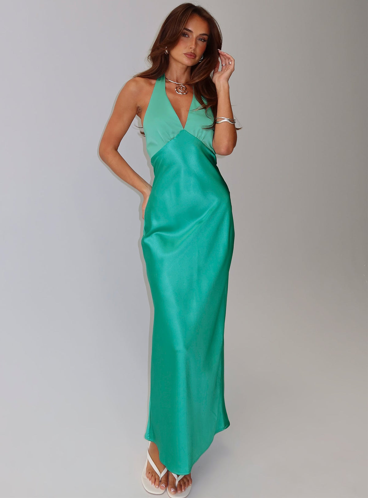 Annalia Scarf Tie Maxi Dress Aqua