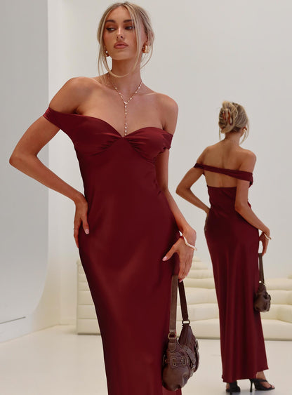 Heartthrobs Off The Shoulder Maxi Dress Red