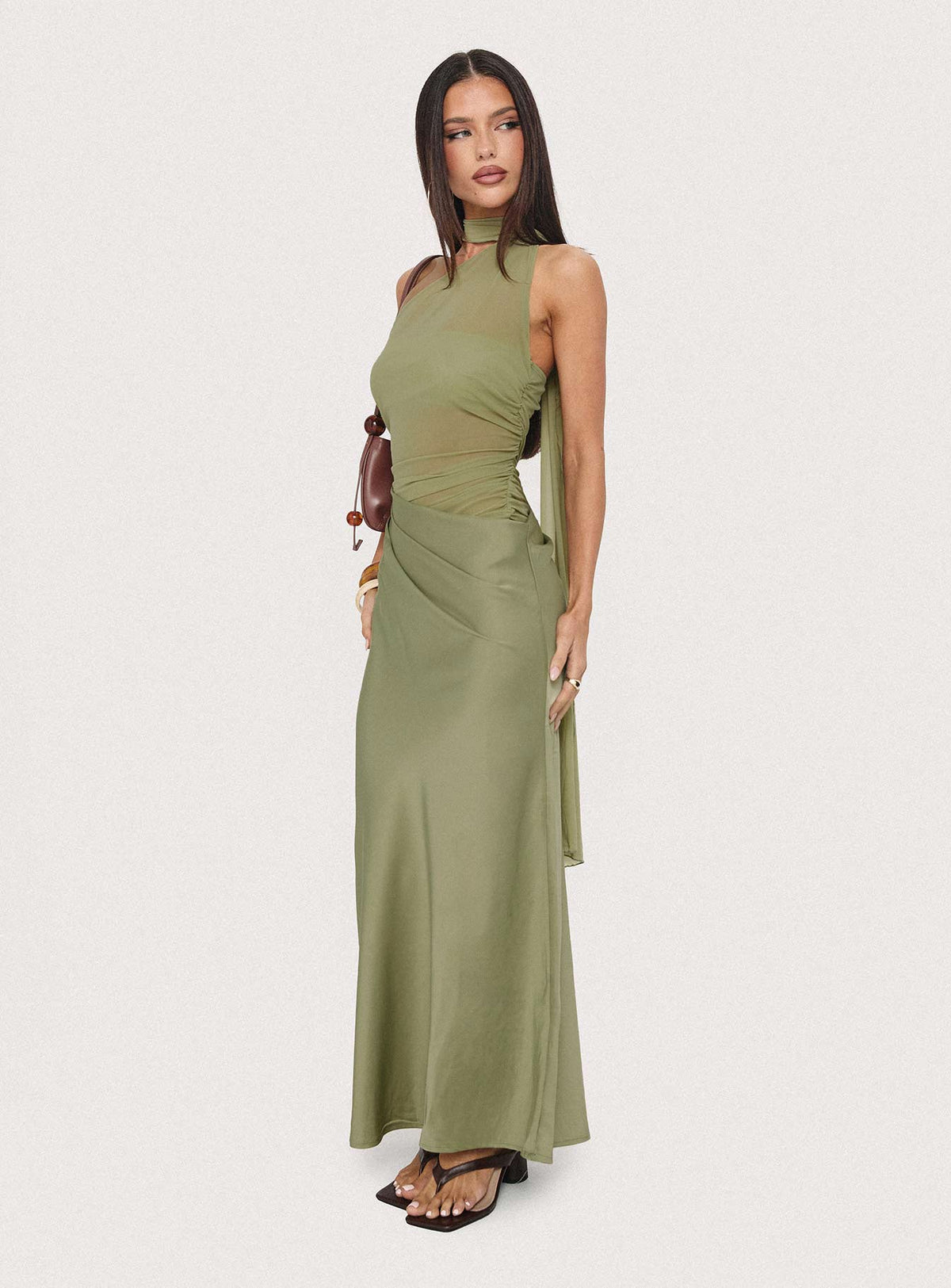 Indiara Halter Mesh Maxi Dress Green