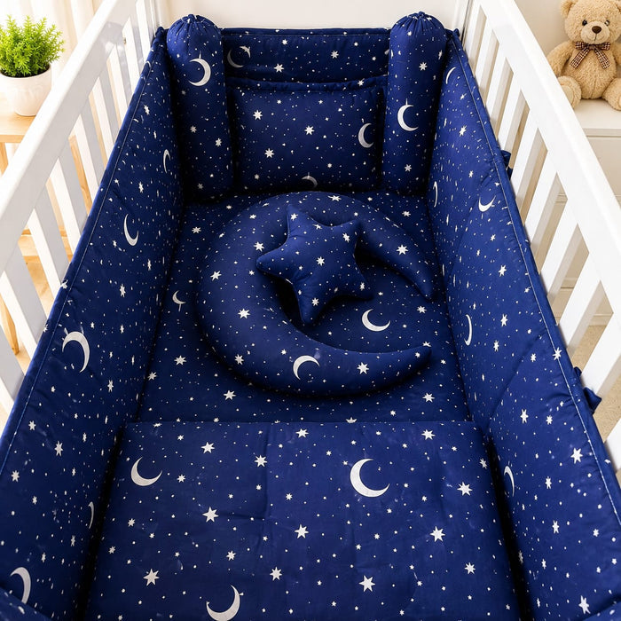8 Piece Baby Cot Bedding Set Navy Twinkle Moon | Complete Cot Bedding Set