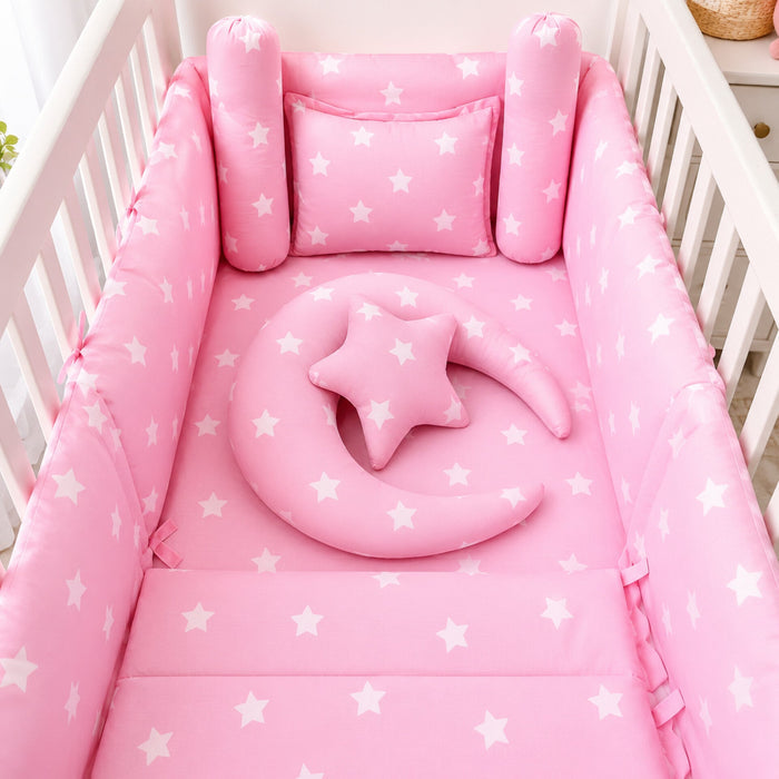 8 Pieces Cot Bedding Set - Pink - Stars