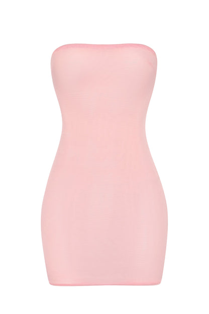 Soft Sheer-Mesh Bandeau Mini Slip Dress in Pink