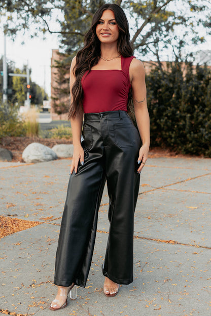Burning Slow Sleeveless Square Neck Bodysuit (Ruby)