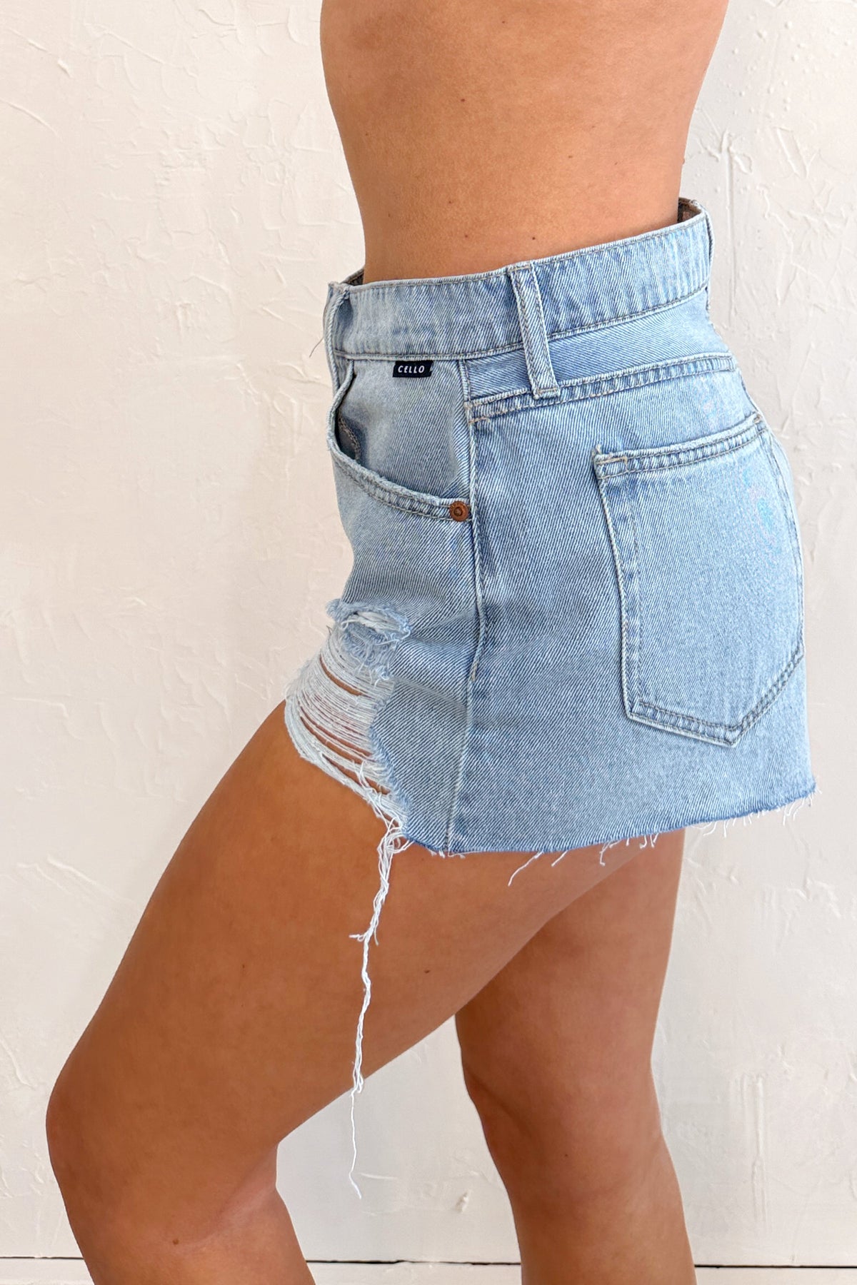 Auston High Rise Distressed Cello Shorts (Super Light)