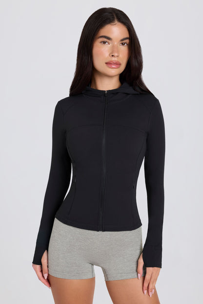 Soft Active Hooded Mid-Layer Jacket in Black