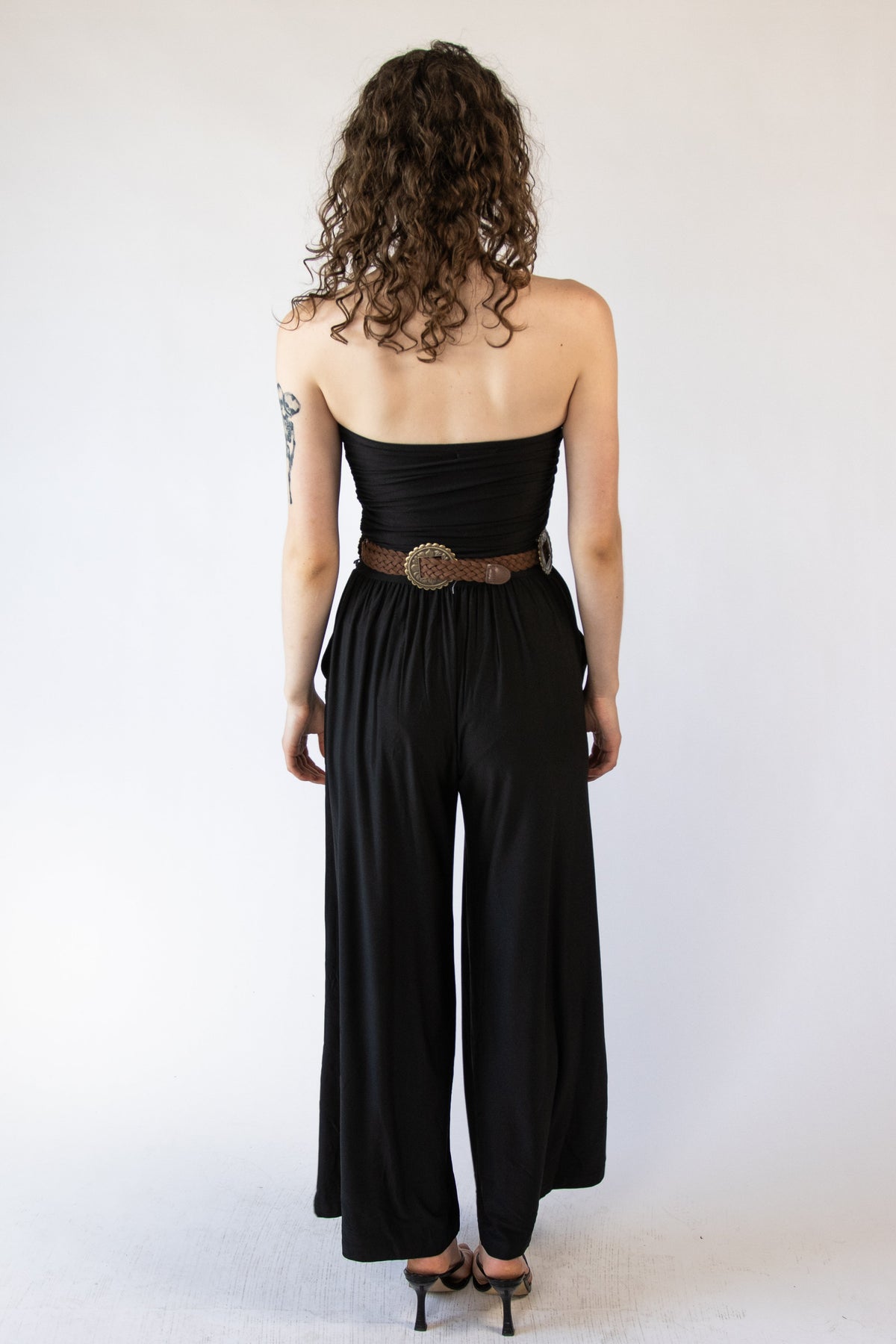 Belted Tube Top Wide Leg Jumpsuit