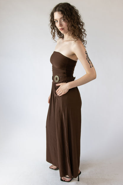 Belted Tube Top Wide Leg Jumpsuit
