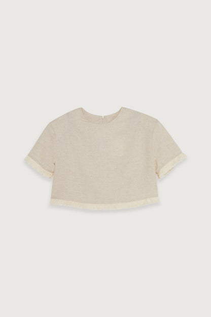 CROPPED TOP WITH FRINGED TRIMS