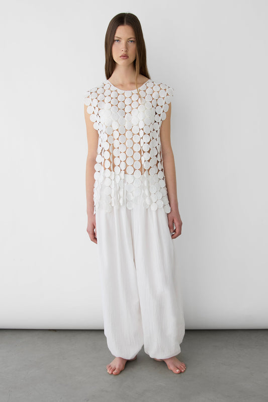 HONEY COMB CUTOUT WOVEN TOP
