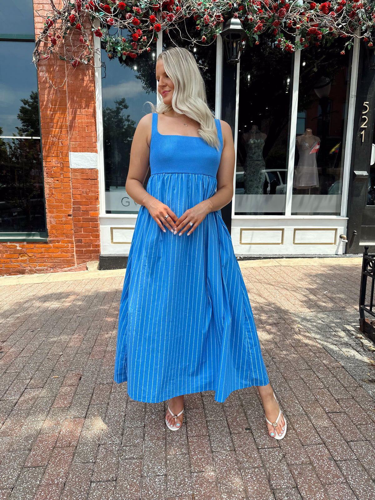 Carolina Blue Striped Midi Dress