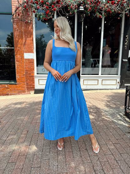 Carolina Blue Striped Midi Dress
