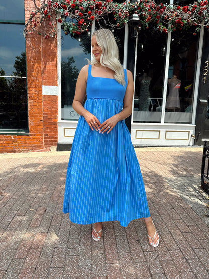 Carolina Blue Striped Midi Dress