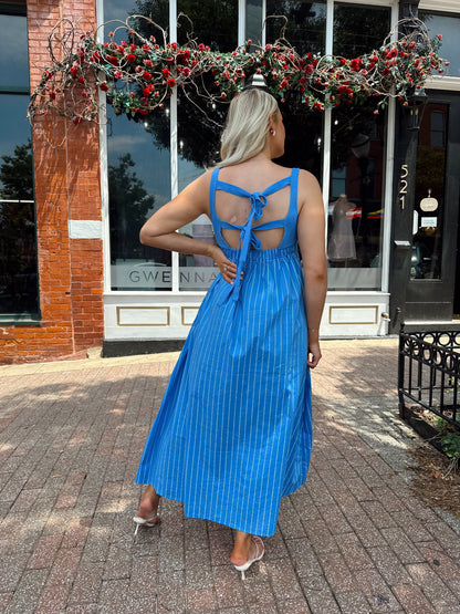 Carolina Blue Striped Midi Dress