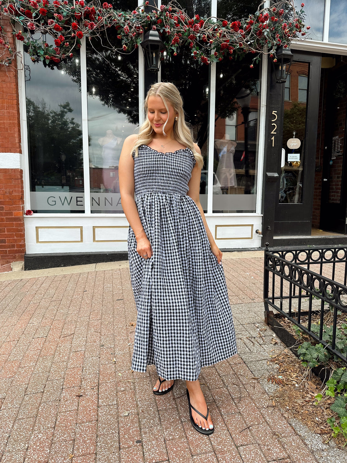 Charlotte Black Gingham Midi Dress