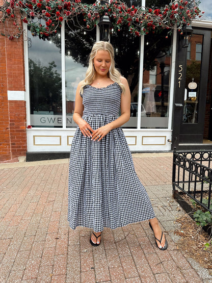 Charlotte Black Gingham Midi Dress