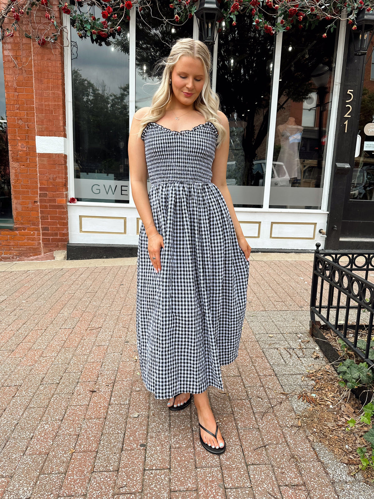 Charlotte Black Gingham Midi Dress