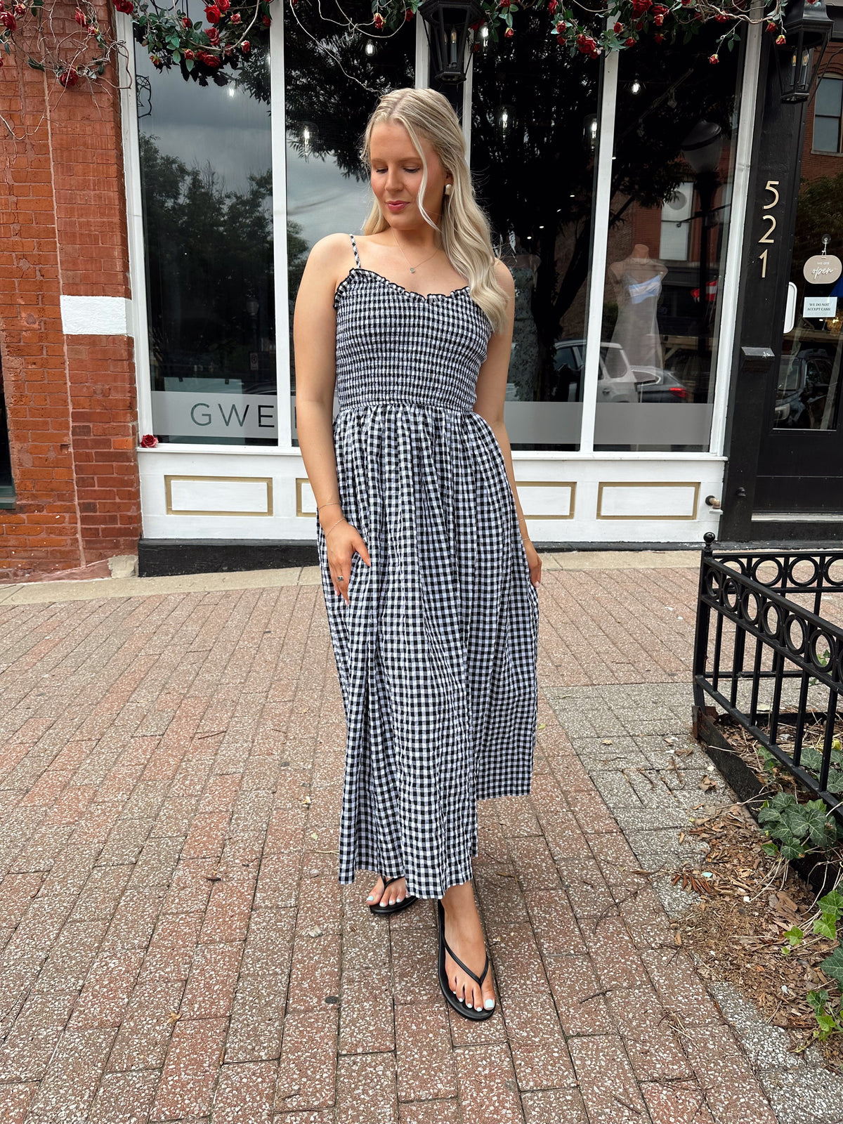 Charlotte Black Gingham Midi Dress