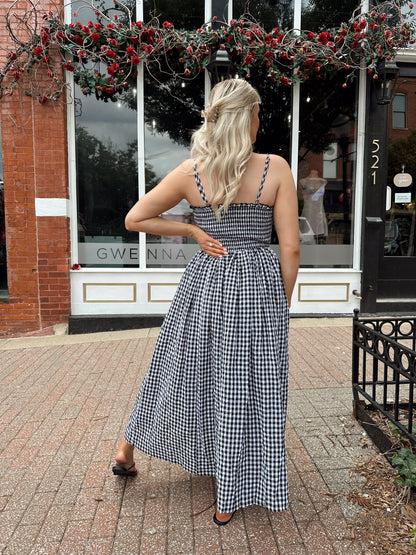 Charlotte Black Gingham Midi Dress