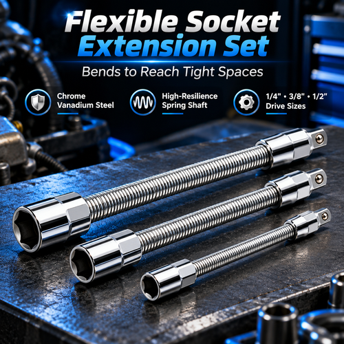 Flexible Socket Extension Set 1/4" 3/8" 1/2" Drive Bendable Spring Shaft Extender